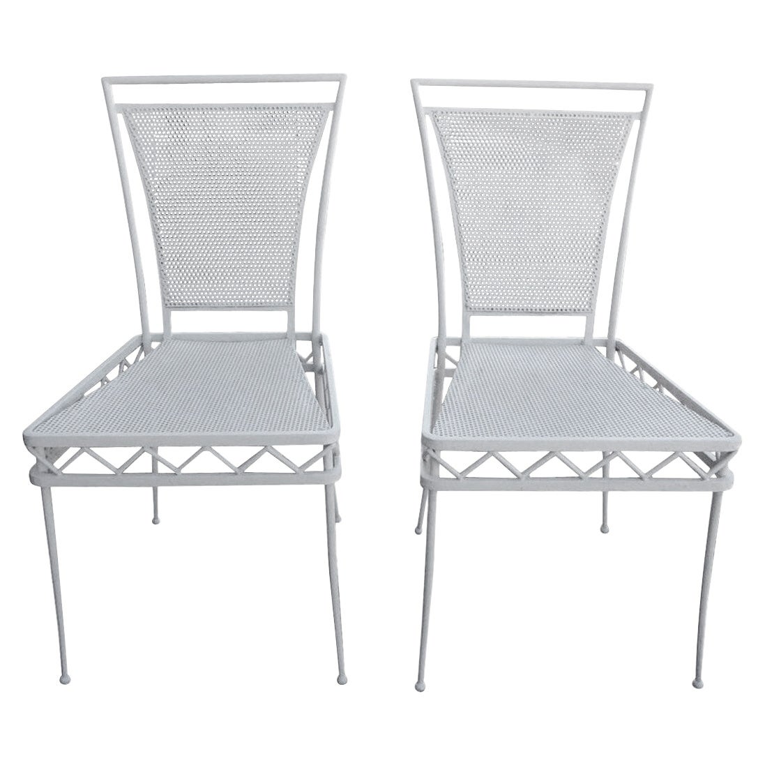 Pair of French Mathieu Matégot Style White Wrought Iron Chairs