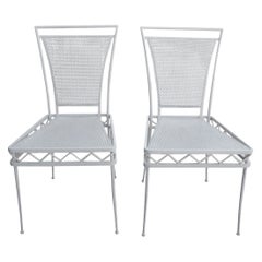 Vintage Pair of French Mathieu Matégot Style White Wrought Iron Chairs