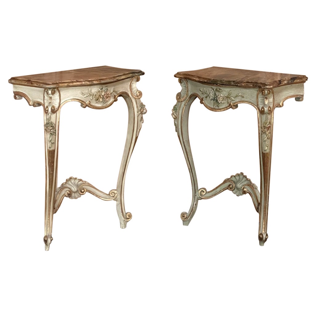 Pair Antique Italian Hand-Painted Consoles with Faux Marble