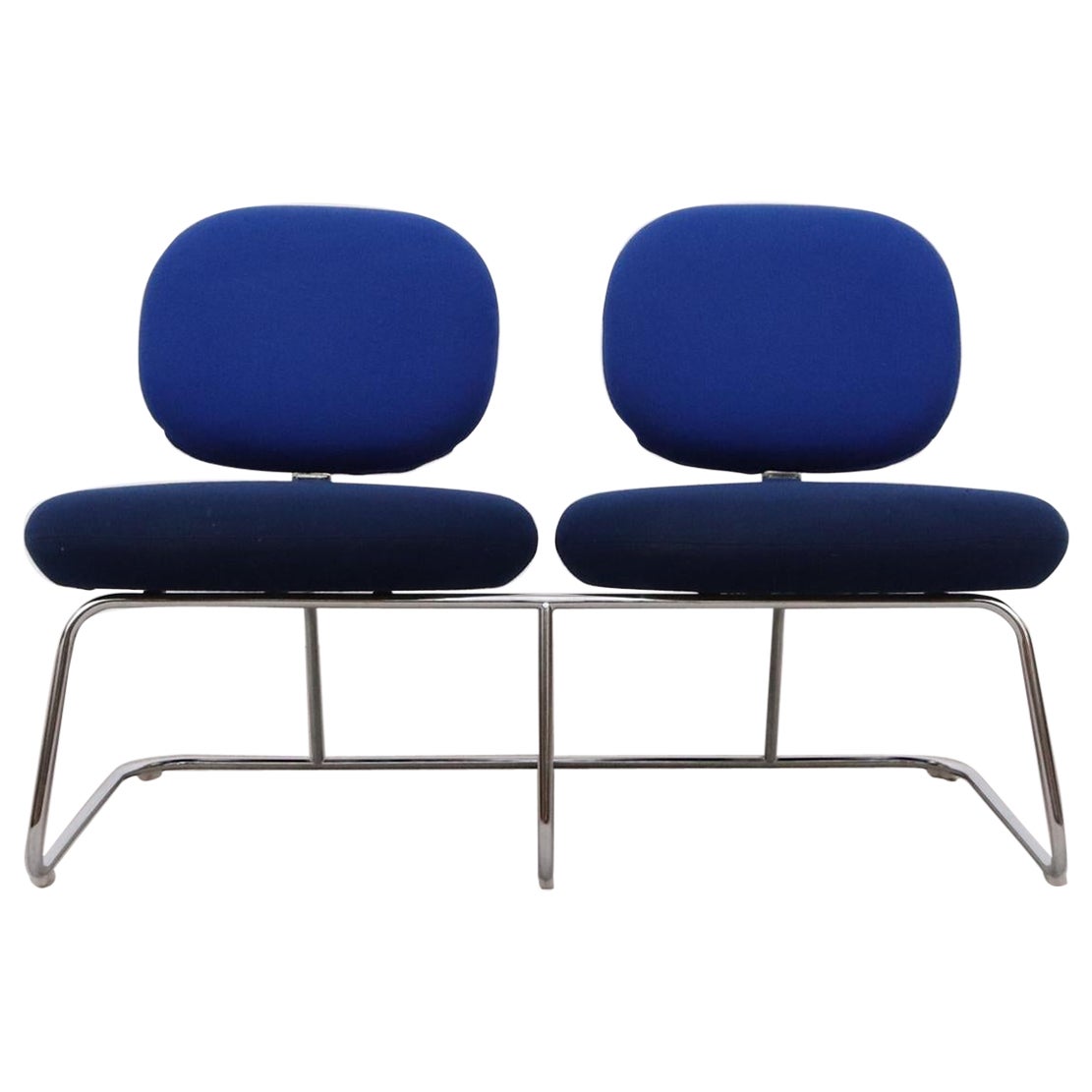 Jasper Morrison 2-Seat Blue Two-Toned "Vega" Bench for Artifort with Chrome Legs For Sale