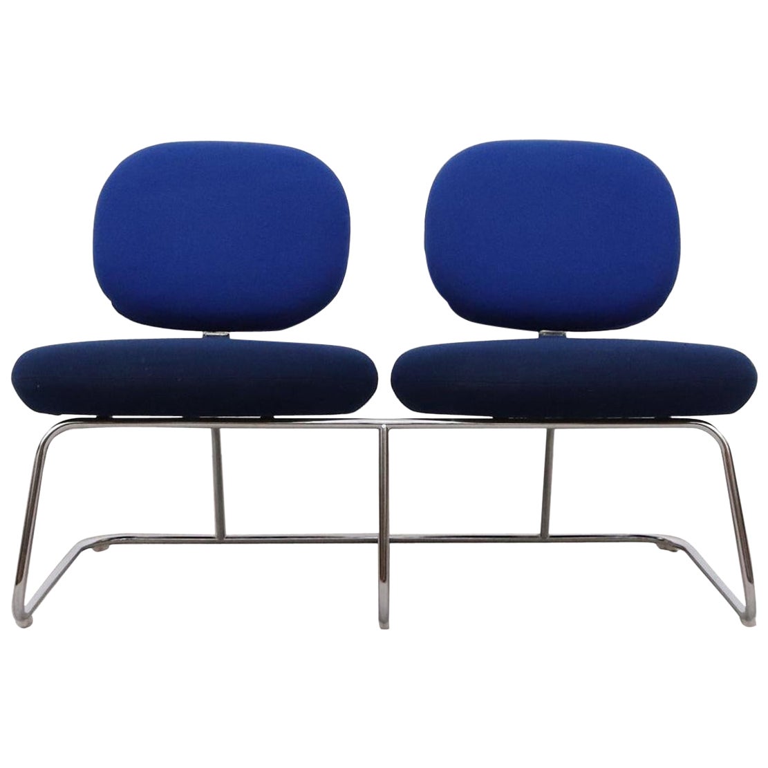 Jasper Morrison 2-Seat Two-Tone Blue "Vega" Bench for Artifort with Chrome Base