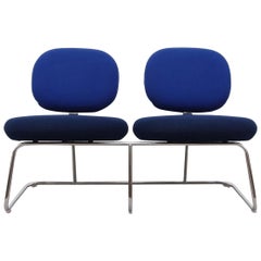 Jasper Morrison 2-Seat Two-Tone Blue "Vega" Bench for Artifort with Chrome Base