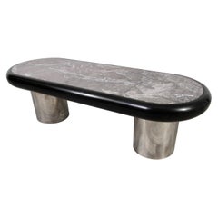 Retro 70s Italian Marble & Stainless Steel Coffee Table