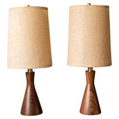 Pair of Vintage California Modern Mahogany Lamps by Raymond Pfennig