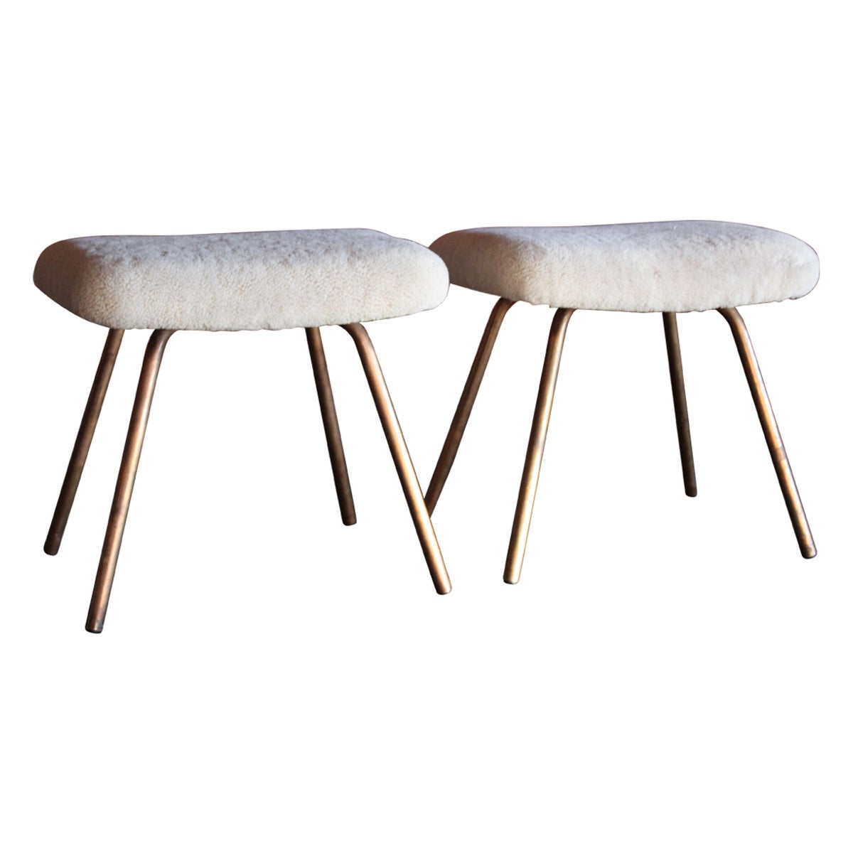 Pair of Prototype Copper & Sheepskin Stools by Pierre Guariche, France, 1950s