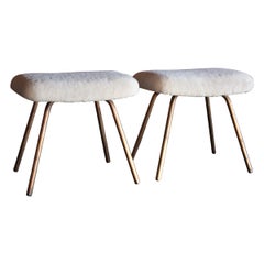 Pair of Prototype Copper & Sheepskin Stools by Pierre Guariche, France, 1950s