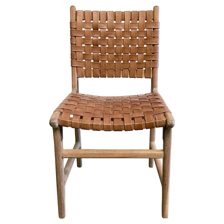 Leather Woven Strap Dining Chairs, Leather Strapping Dining Chair Teak Tantra