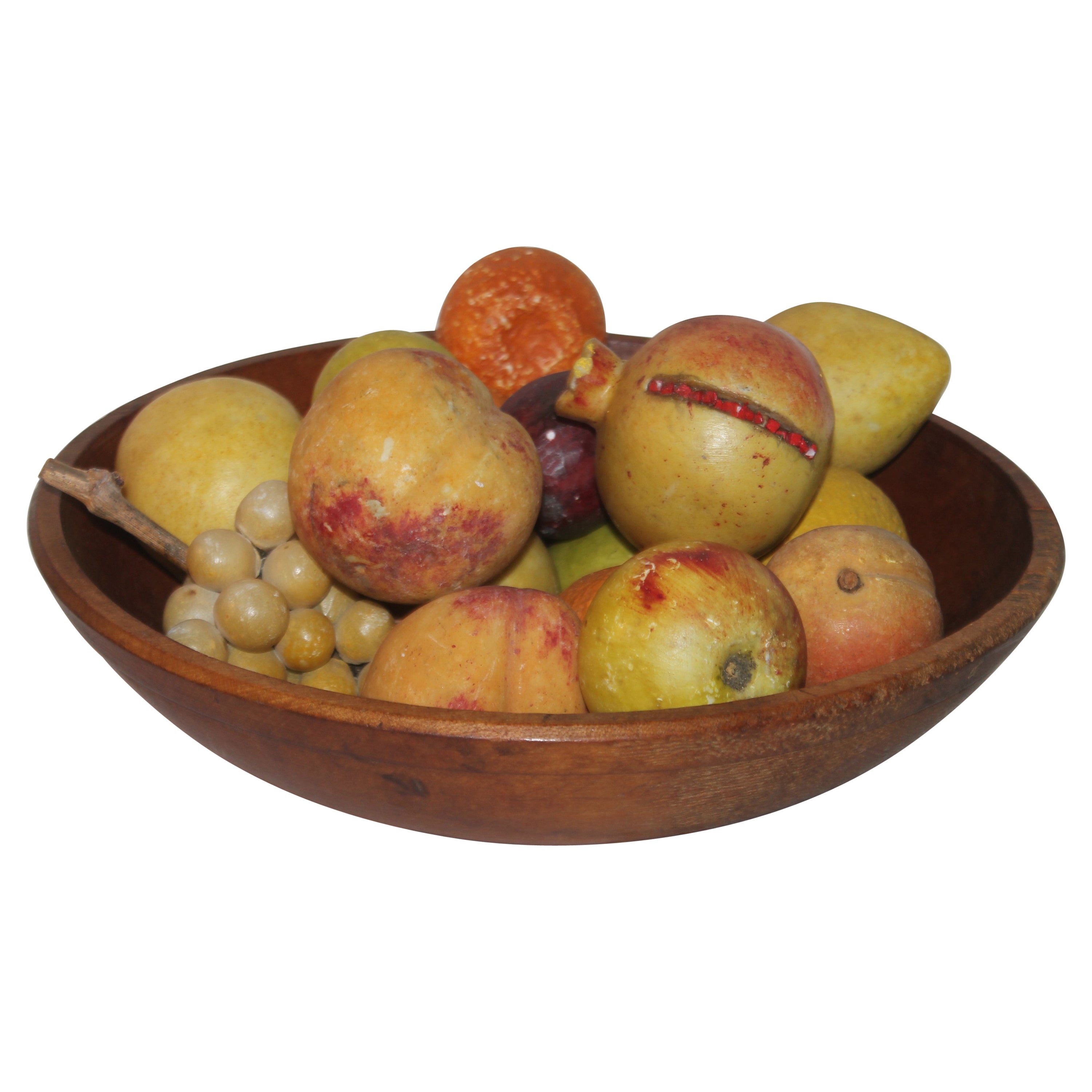 19th C Butter Bowl and Eighteen Piece Collection of Stone Fruit For Sale