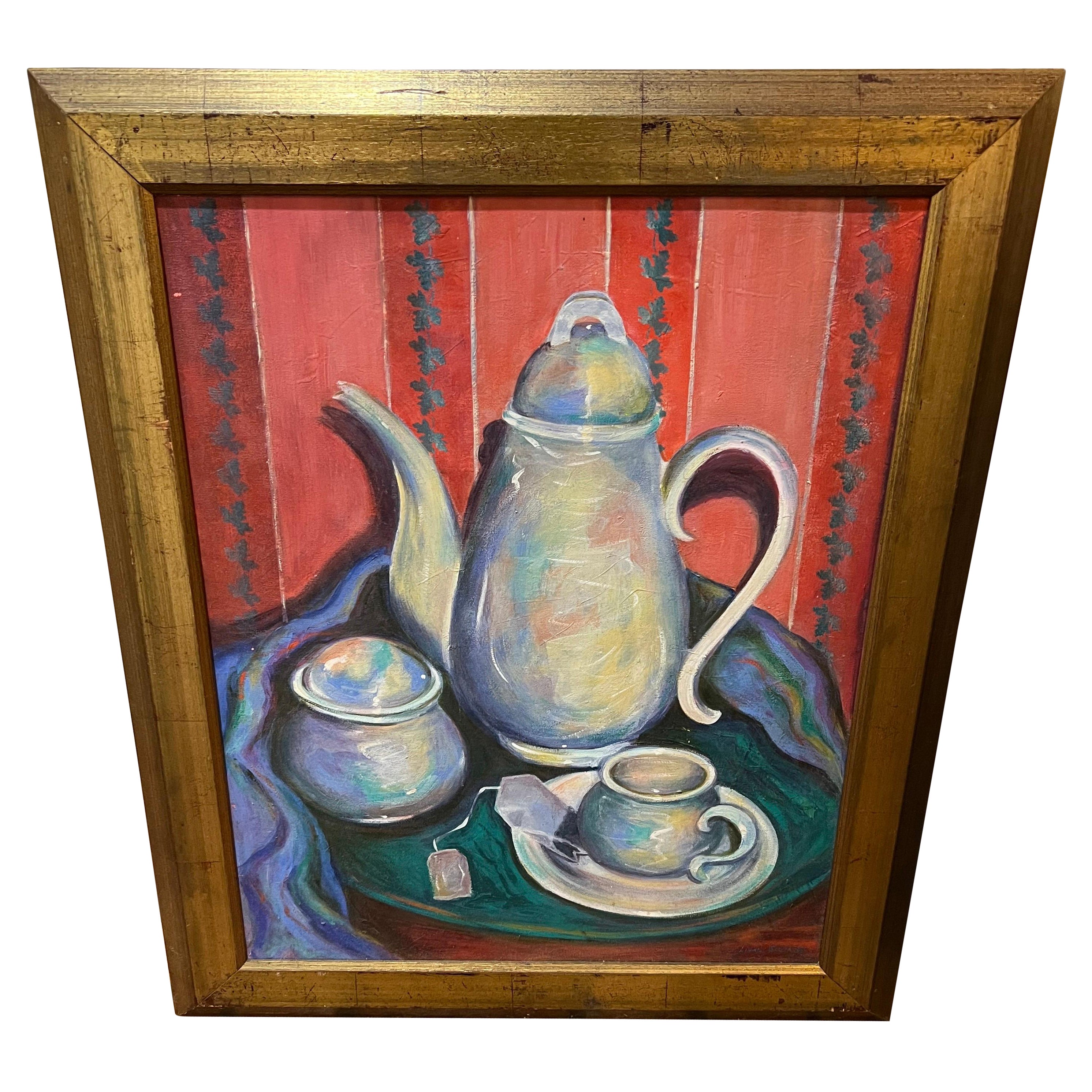 Signed Teapot Painting by Linda Smith