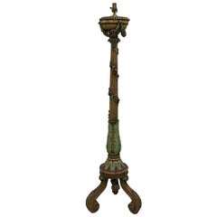 French Style Hand Carved & Gilded Column Torchiere w/ Garland