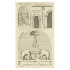 Antique Old Print of Stone with Elephants from the Bridge of Constantine, Algeria, 1773