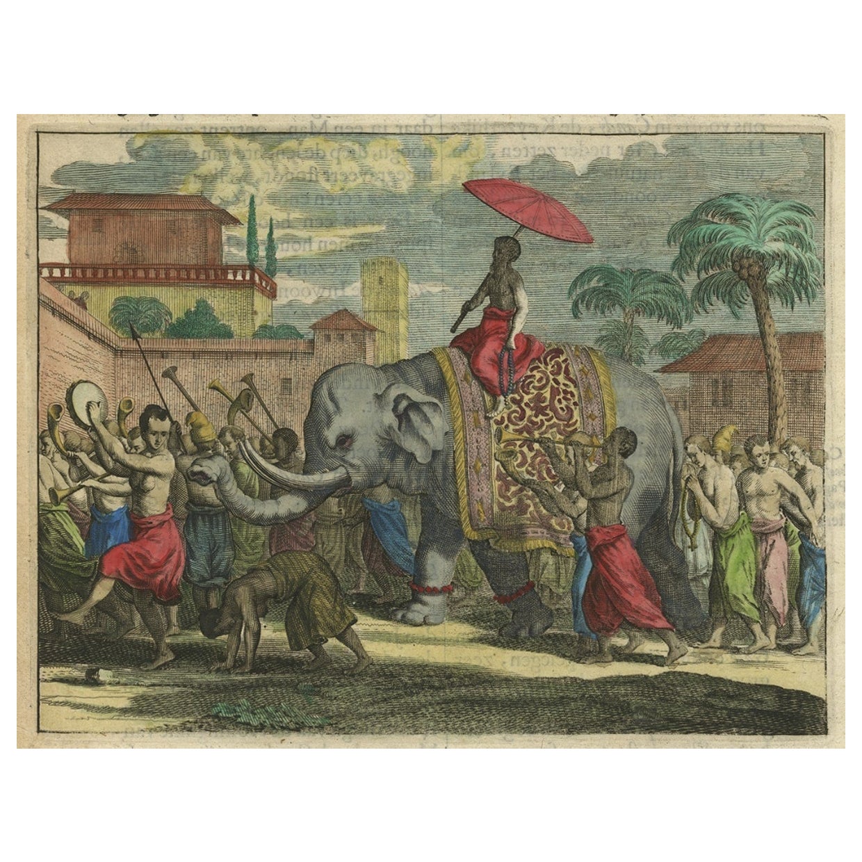 Impression ancienne d'origine d'unecession de moines au Sri Lanka en 1672
