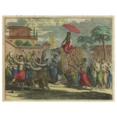 Original Vintage Print of a Procession of Monks in Ceylon 'Sri Lanka', 1672