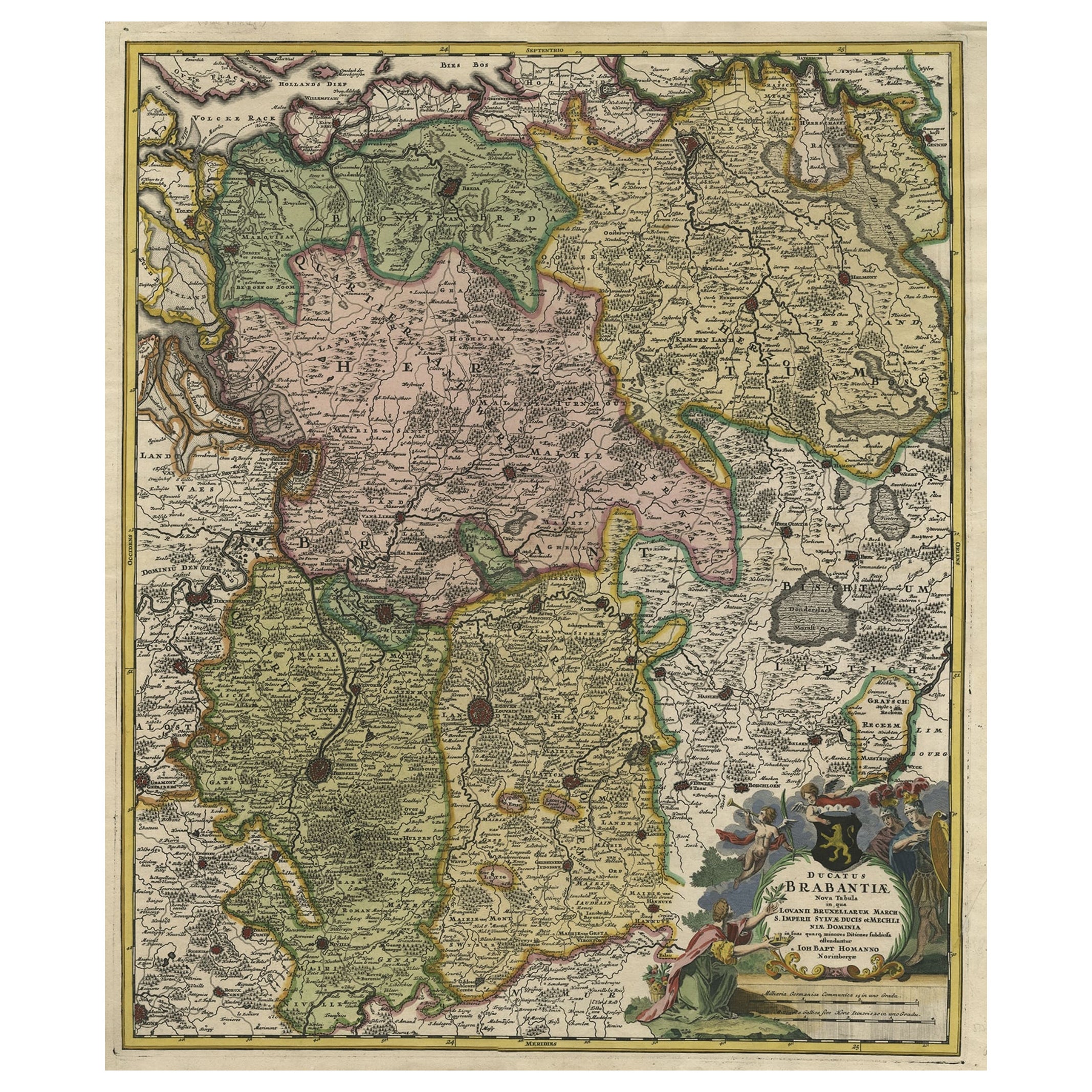 Map of Duchy of Brabant Centered on Fortress of Louvain or Leuven, Belgium, 1720 For Sale