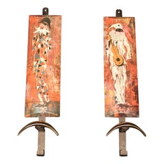 Retro Mid-Century Italian Wall Coat Rack in Metal, Brass and Resin with Carnival Masks