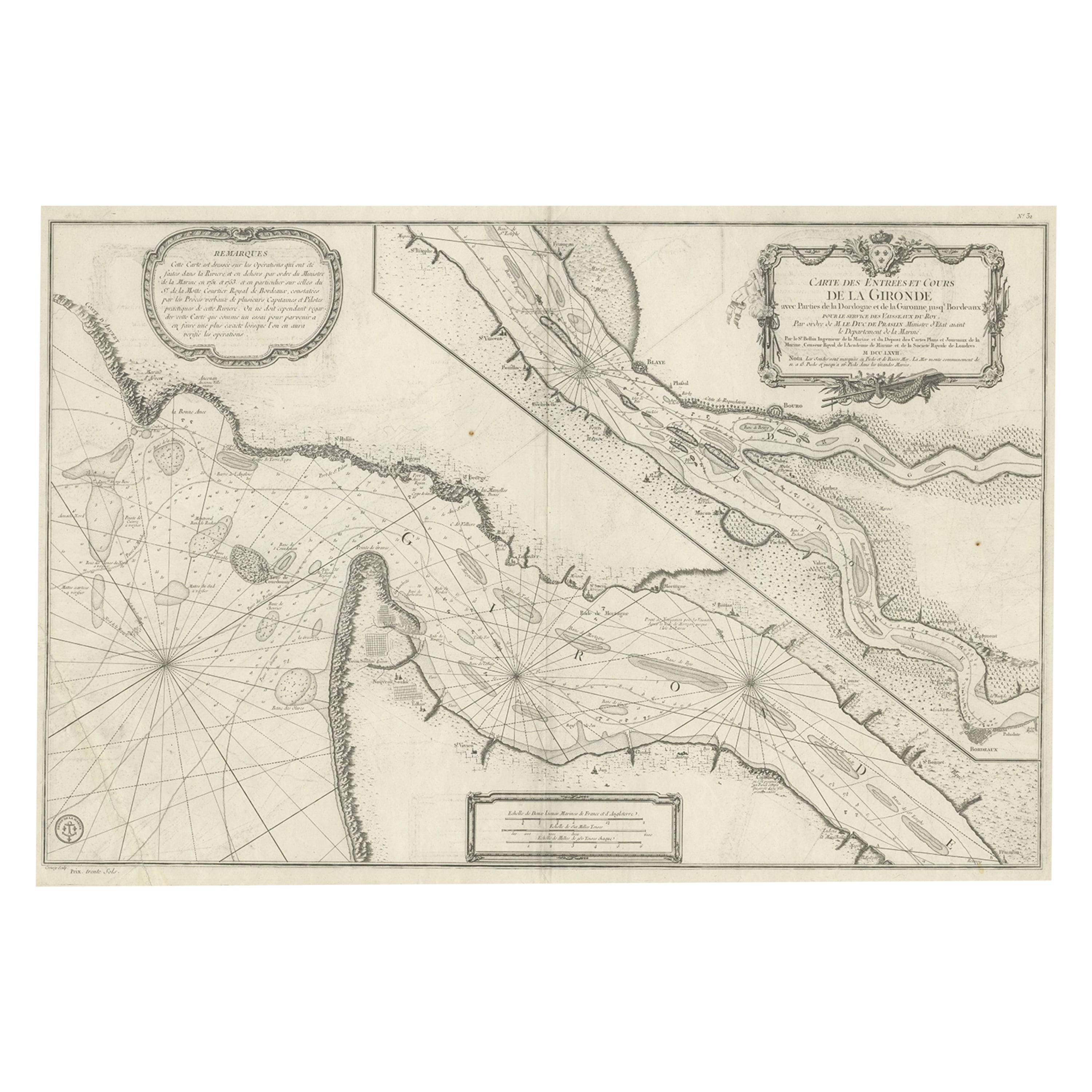 Gironde, Where Rivers Dordogne & Garonne Meet Near Bordeaux, France, ca.1770 For Sale