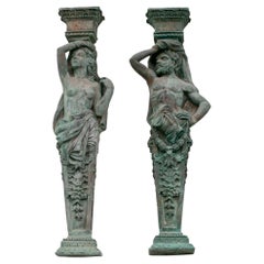 Pareja de esculturas de columnas cariátides y atlantes de bronce fundido de los años 90