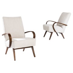 1950s Mid-Century Czech White Bentwood Armchairs, A Pair