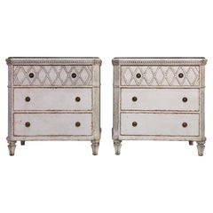 Antique Swedish Gustavian Painted Chest of Drawers Commode Black Top Grey White Pair
