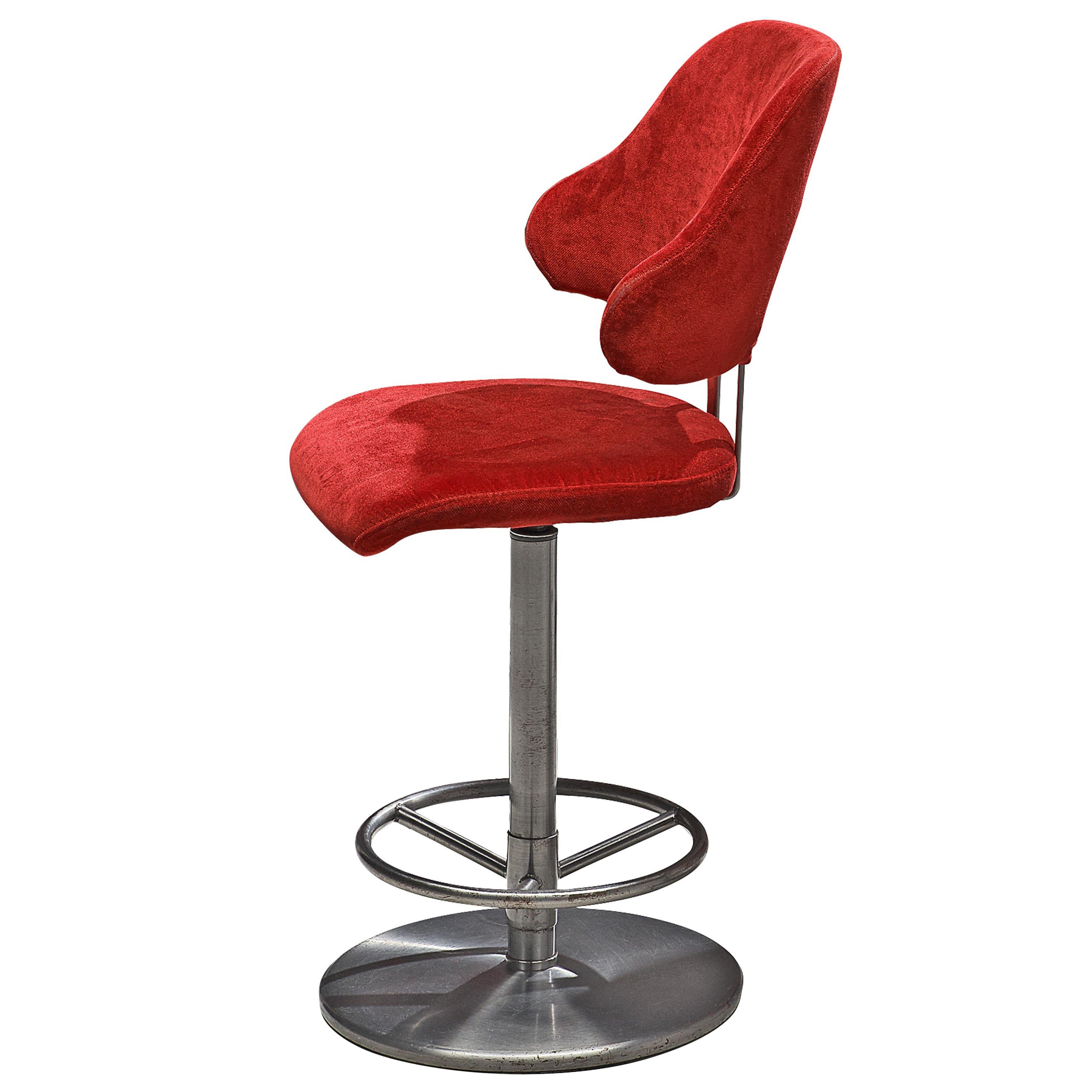 Barstool in Red Velvet Upholstery