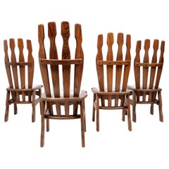 Set of 4 Brutalist Mid-Century Oak Dining Room Chairs, 70's