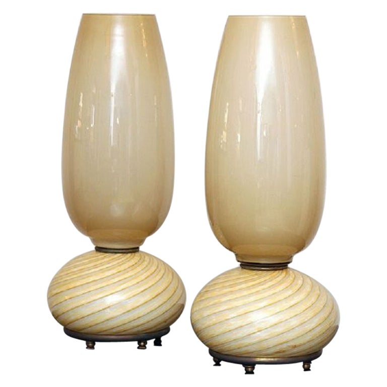 Pair of Mid-Century Italian Murano Glass Table Lamps by Venini 1970s