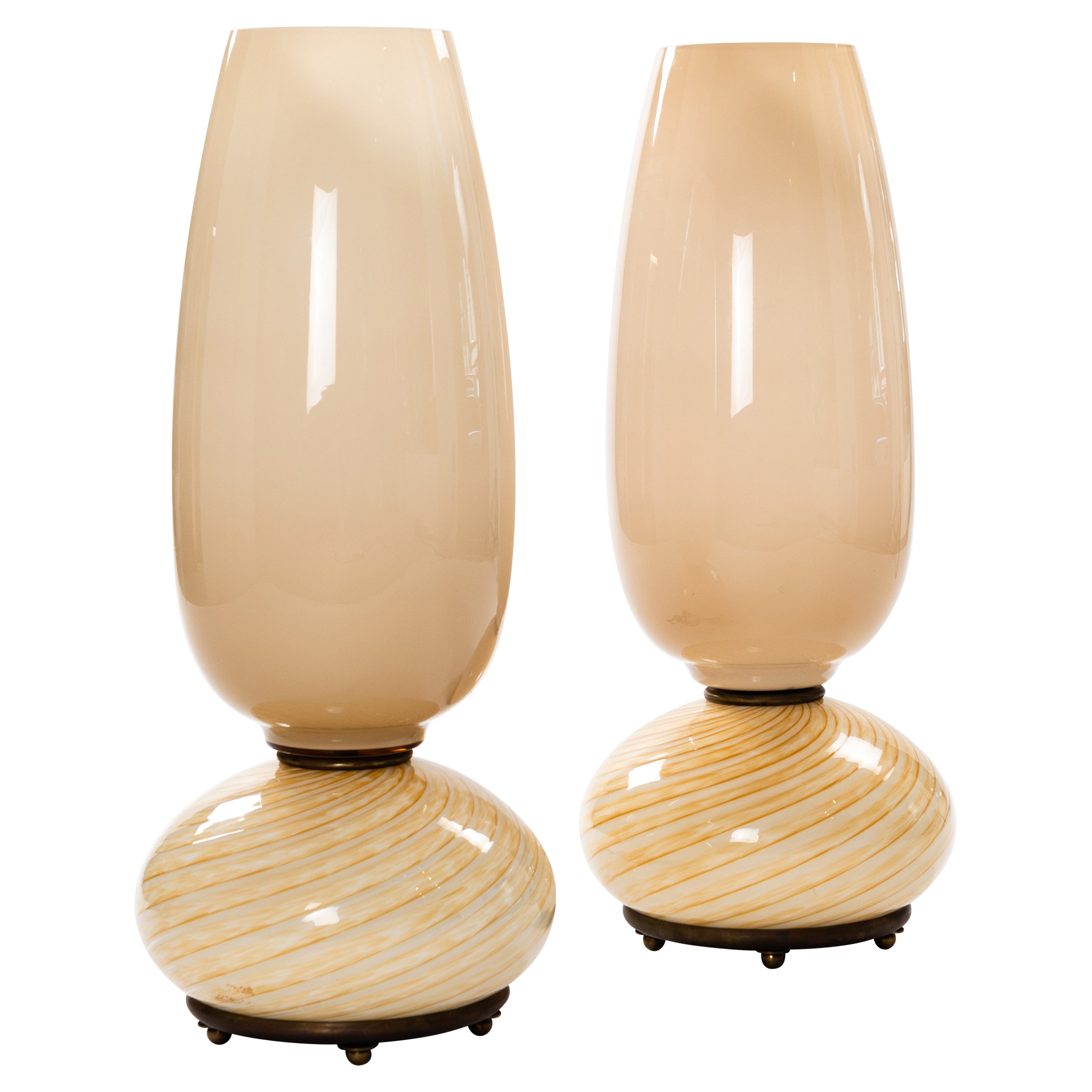 Paar italienische Muranoglas-Tischlampen aus der Mitte des Jahrhunderts von Venini, 1970er Jahre