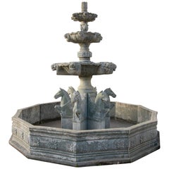 Large 1990s Hand Carved Green Serpentine Marble 3-Tier Fountain w/ Pool