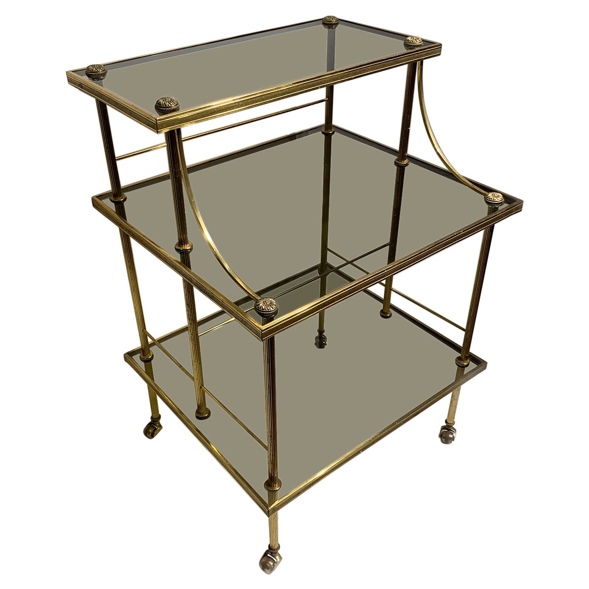 French 20th Century Brass & Glass Drinks Trolley, c.1970 For Sale