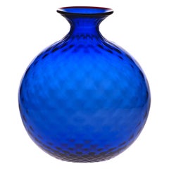 Monofiore Balloton Glass Vase in Sapphire with Red Thread Rim by Venini
