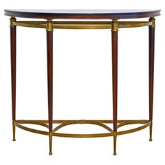 French Directoire Inspired Cherry and Bronze Demi Lune Console Table, 20th C