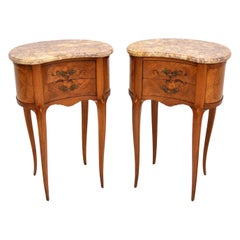 Pair of Antique French Marble Top Kidney Bedside Tables