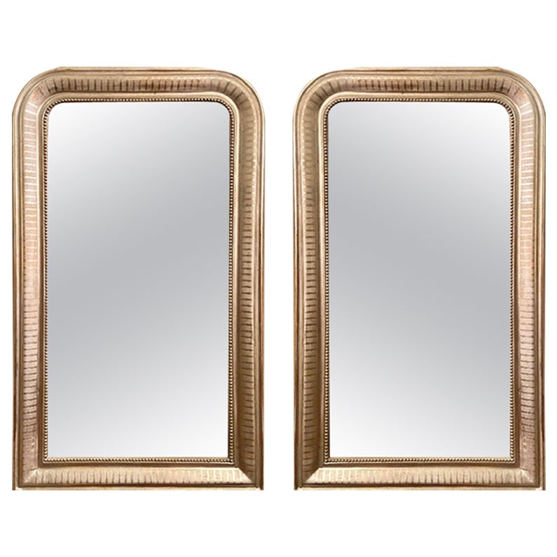 Pair Antique French Louis Philippe Silvered Mirrors, circa 1920s