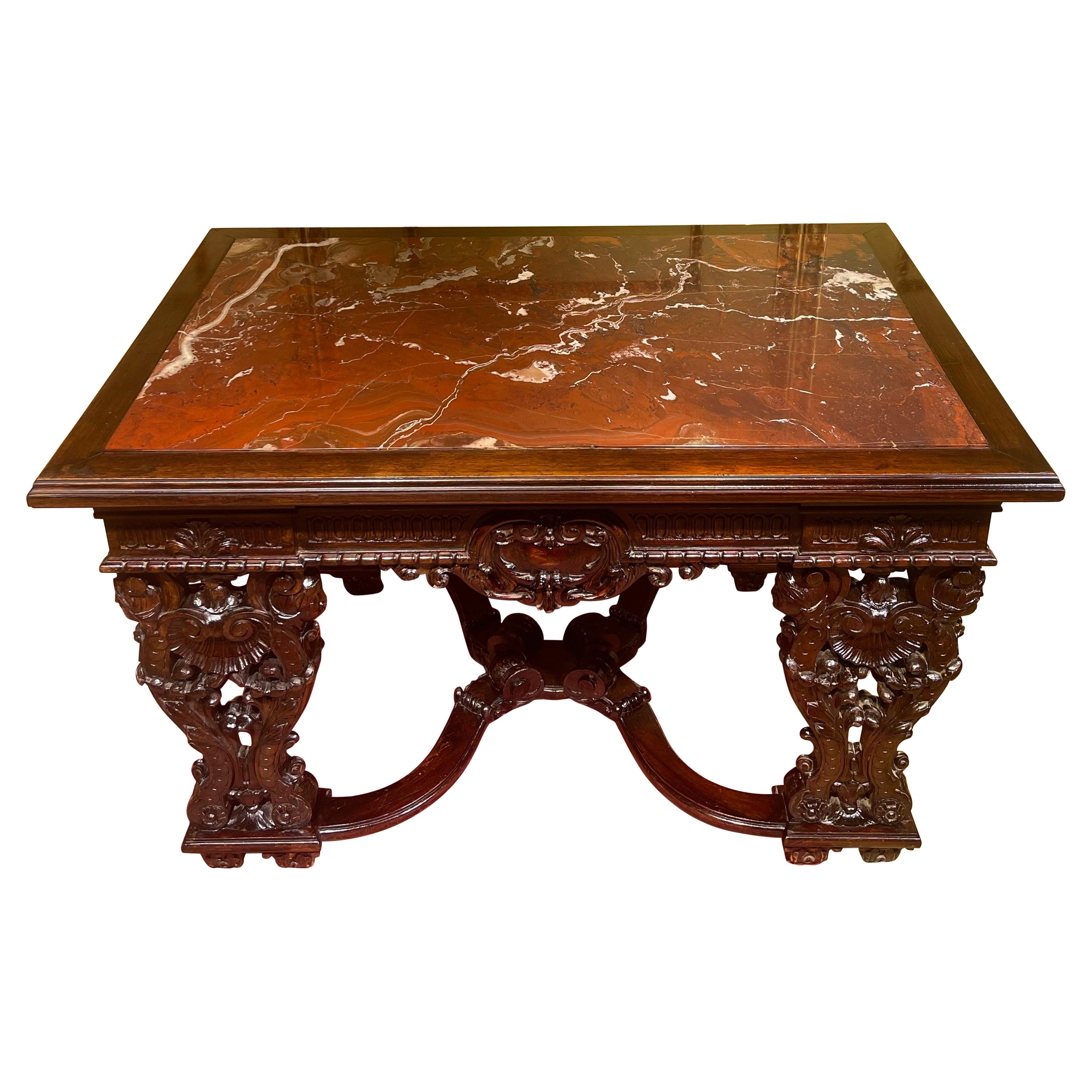 Stately Historicism Salon Table, Solid Oak, around 1880
