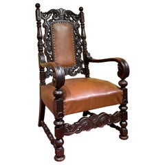 Chaise trône du 19ème siècle, Historicisme vers 1880, chêne