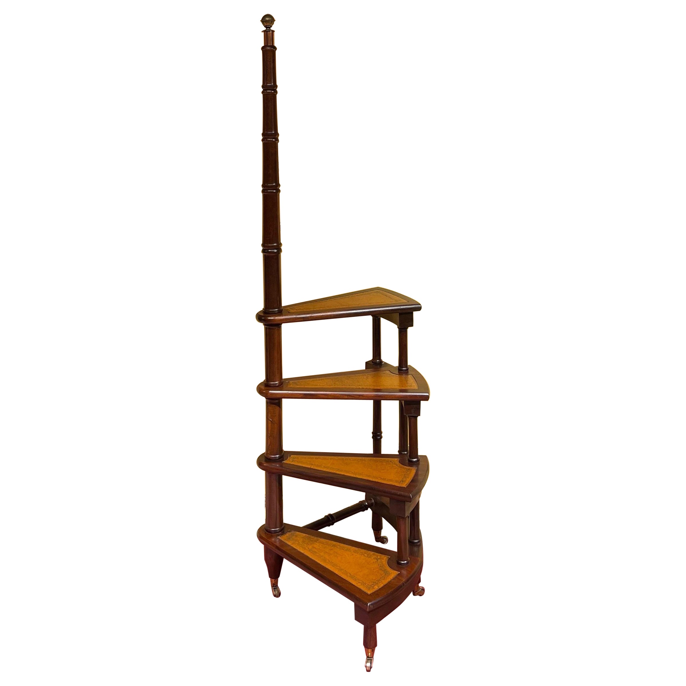 20th Century English Library Step or Stairs/Stepladder, Victorian with Casters For Sale