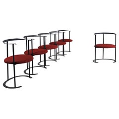 Retro Luigi Caccia Dominioni Set of Six Catilina Chairs in Steel and Fabric Azucena 