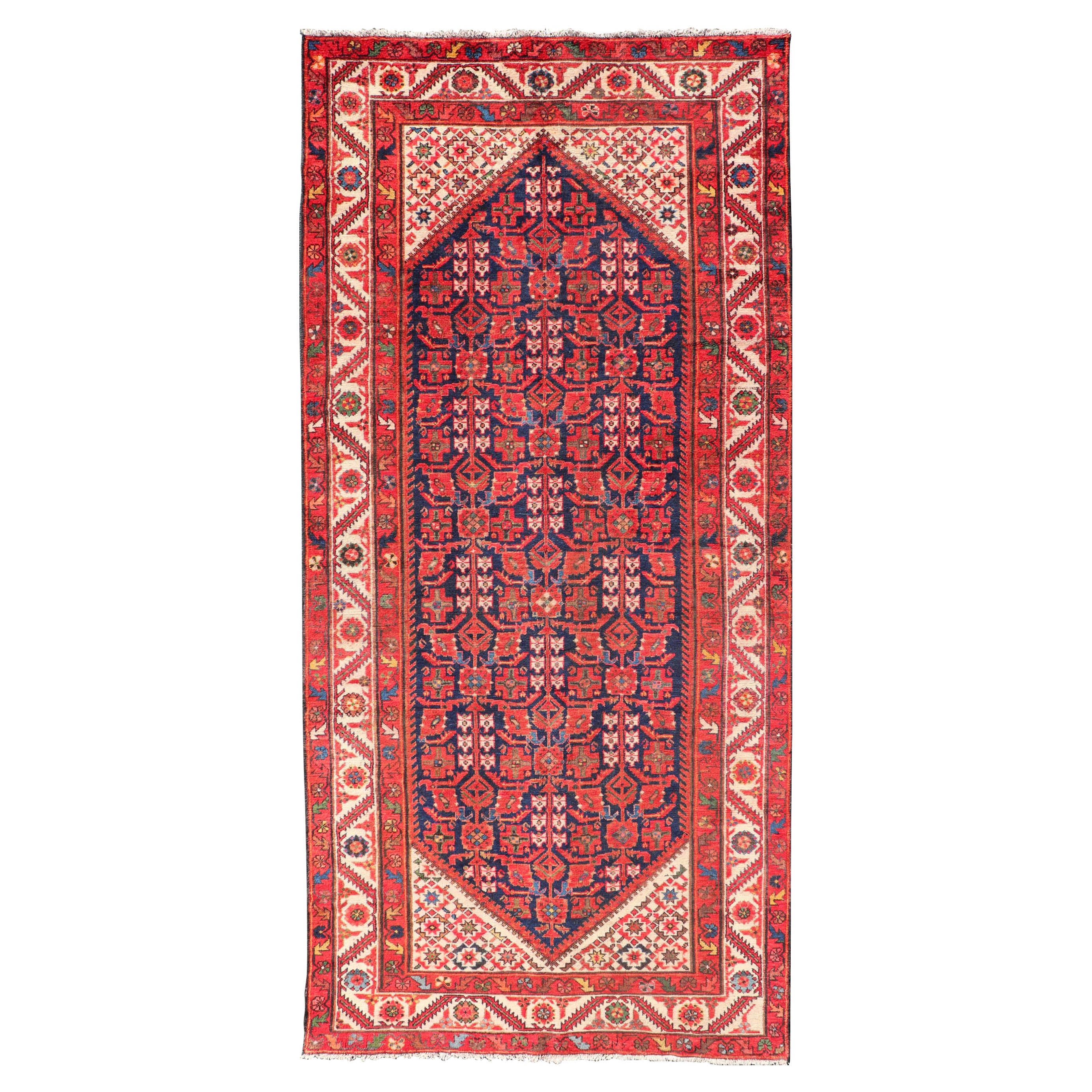 Antique Persian Malayer Gallery Runner with Sub-Geometric All-Over Design