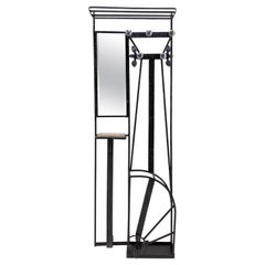 French Art Deco Coat Rack Hat Stand Wrough Iron Glass and Mirror, circa 1940