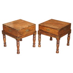 Antique Military Campaign Anglo Indian Camphor Wood circa 1900 Side End Tables