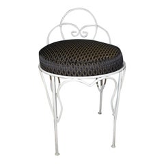 Round White Iron Heart Motif Upholstered Vanity Chair