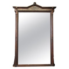 Grand Eastlake Hand-Carved Walnut Frame Overmantel Wall Mirror Early 1900s