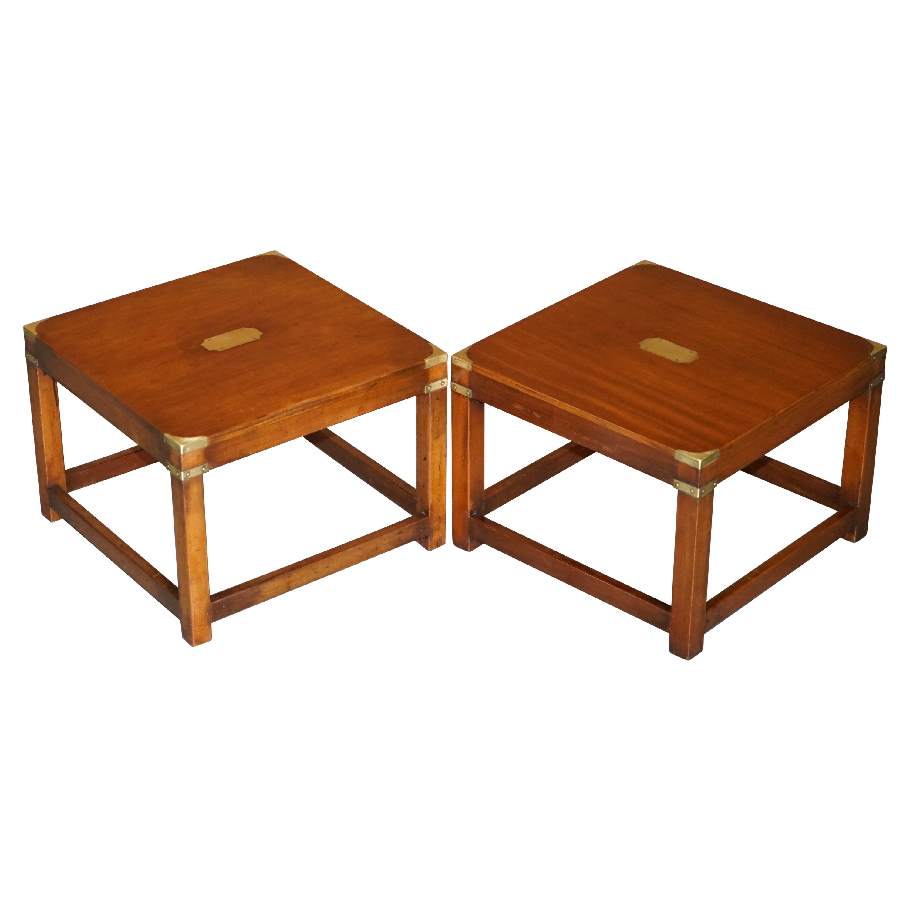 Lovely Pair of Restored Harrods Kennedy Mahogany Military Campaign Side Tables