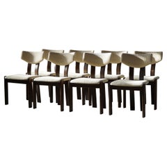 Danish Modern Set of 8 Sculptural Dining Chairs, Wool & Oak, by Farstrup, 1970s