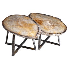 Side or Center Table, Pair of Brazilian Agates with Nickel Finish Metal Base