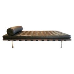 Retro Barcelona Daybed by Ludwig Mies Van der Rohe for Knoll in Black Leather