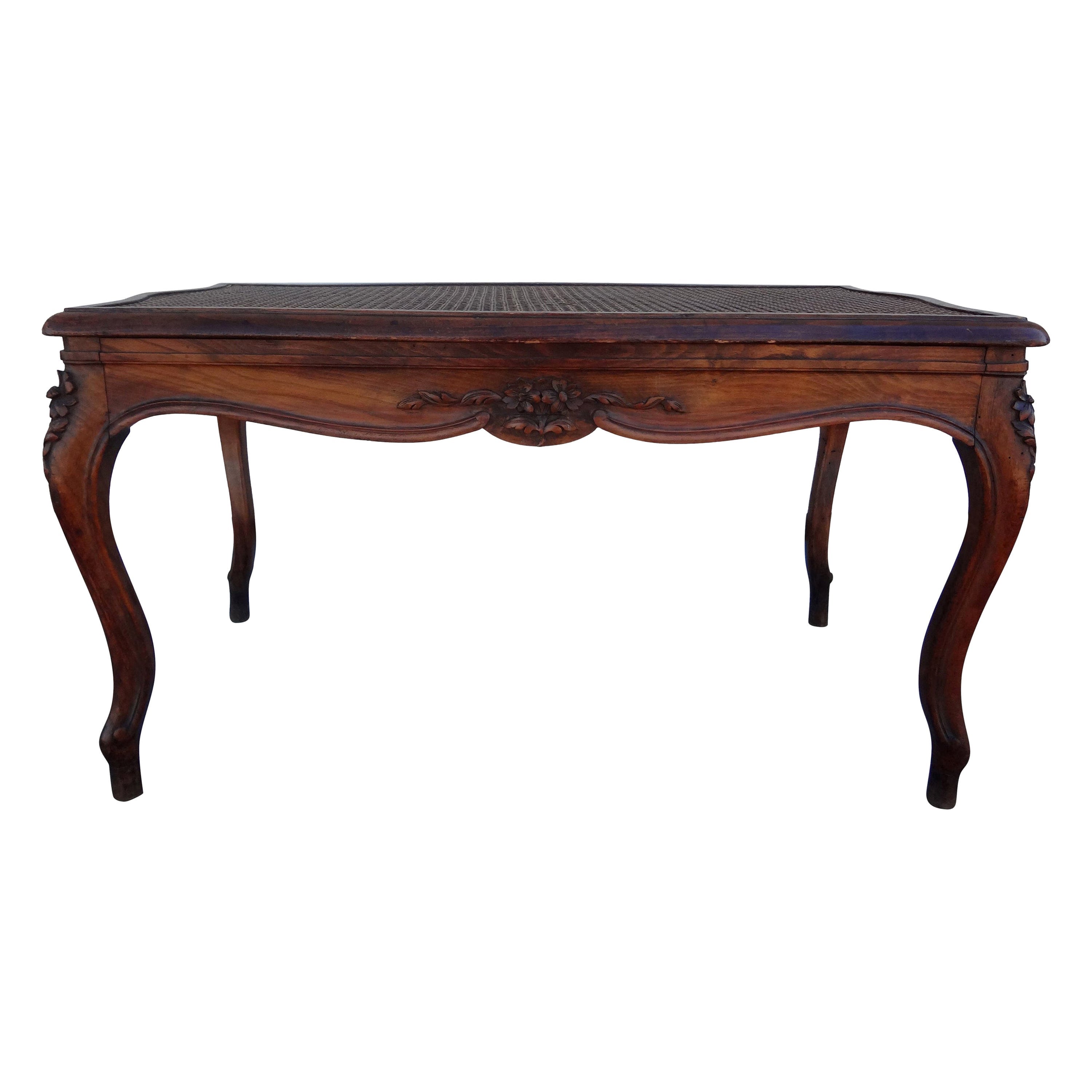 French Louis XV Style Walnut Cane Bench For Sale