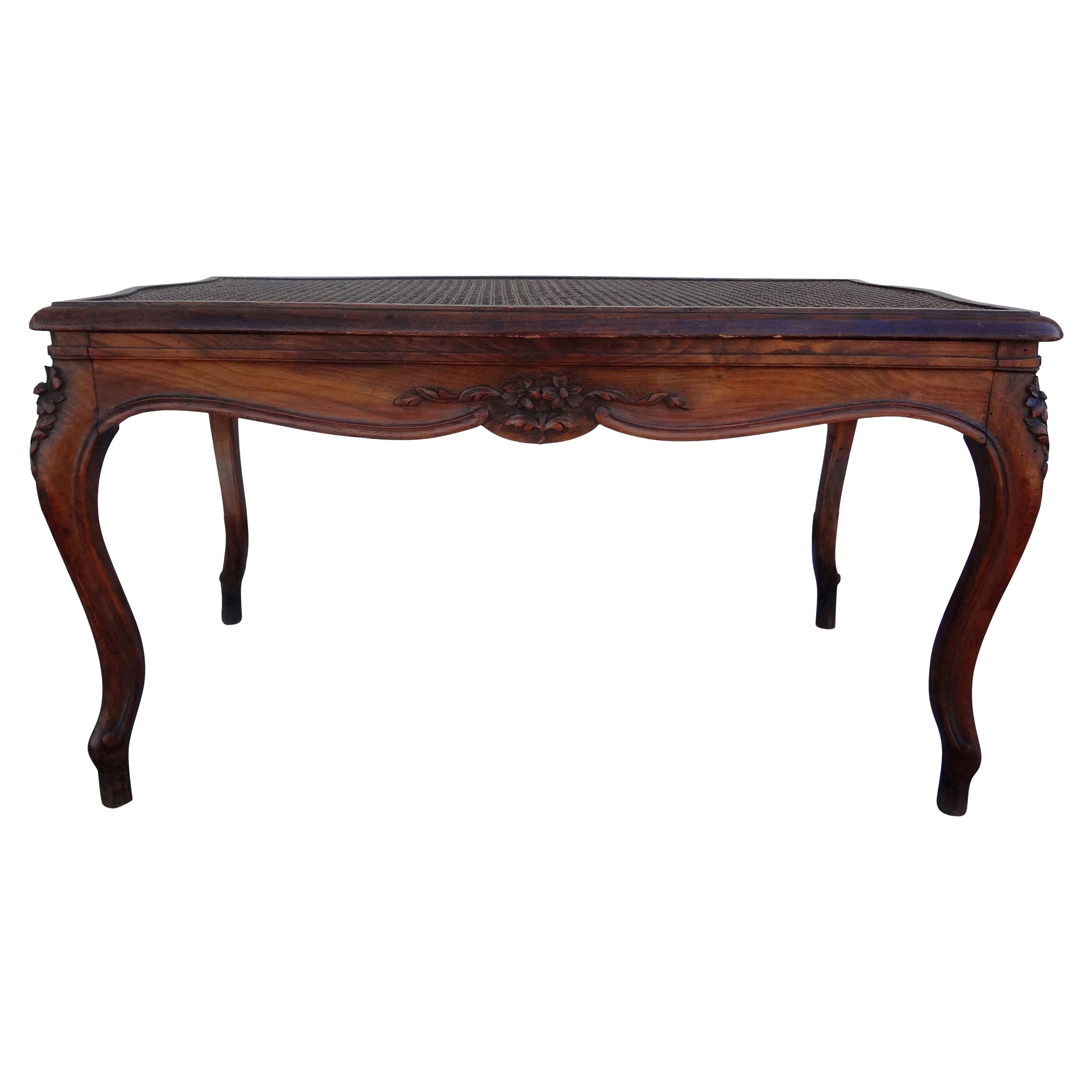 French Louis XV Style Walnut Cane Bench