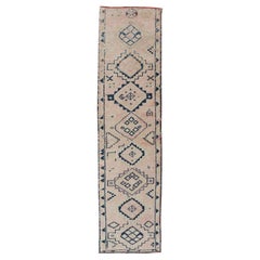 Vintage Hand Knotted Turkish Runner with Tribal Design in Muted Tones