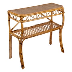 Vintage Midcentury Bamboo and Rattan Cocktail Console Table after Franco Albini, 1960s